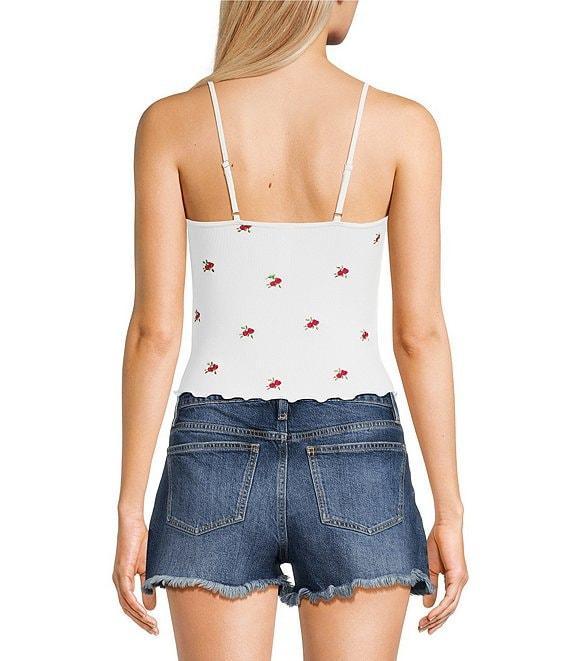 Fornia Seamless Embroidered Roses Spaghetti Strap Camisole Top Product Image