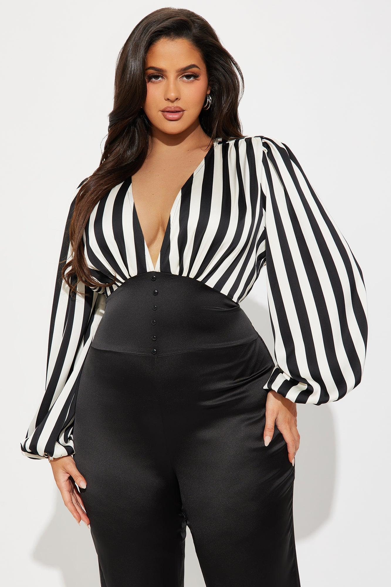 Office Flirt Satin Jumpsuit - Black/White Product Image