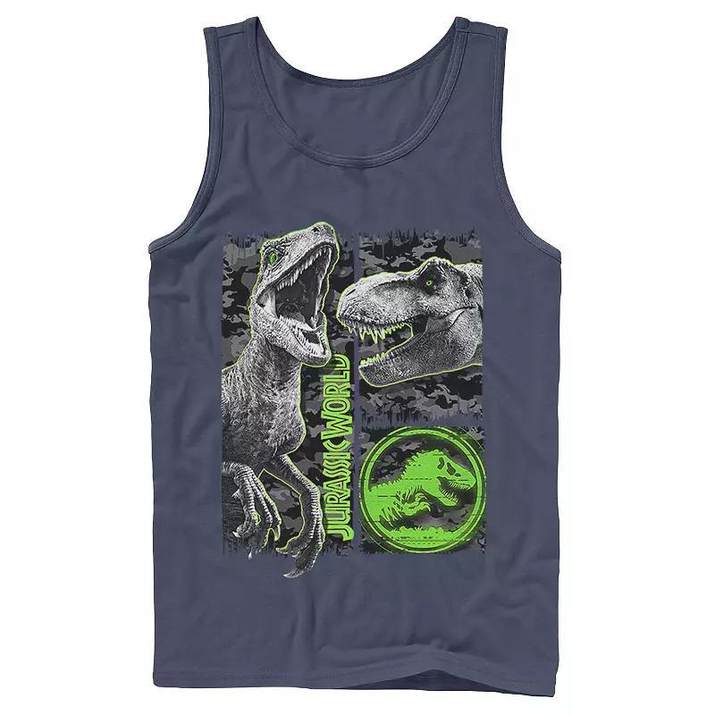 Men's Jurassic World Two Raptor T-Rex Camo Scratch Tank Top, Size: Large, White Product Image