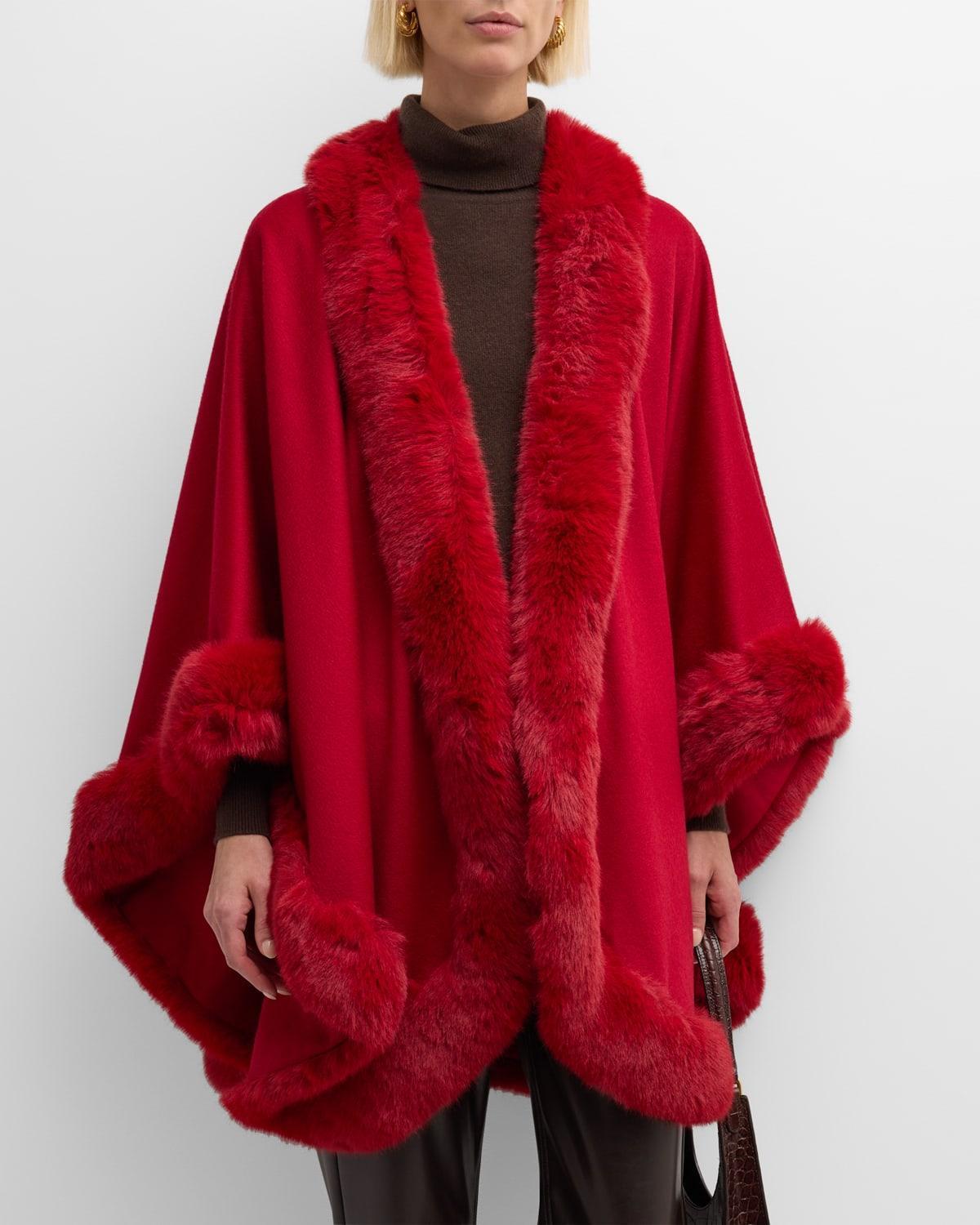 Cashmere Cape With Faux Fur Trim Product Image