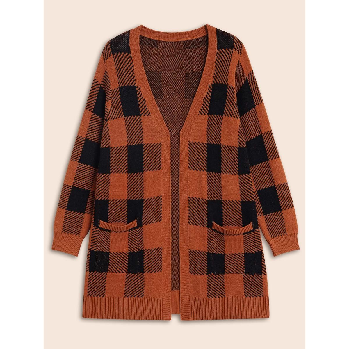 Plus Size Supersoft Essentials Plaid Open Cardigan Rust Women Casual Loose Long Sleeve Everyday Cardigans BloomChic 18-20/2X Product Image
