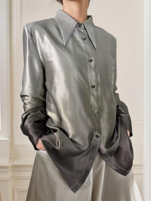 Long Sleeves Buttoned Gradient Lapel Blouses&Shirts Tops Product Image