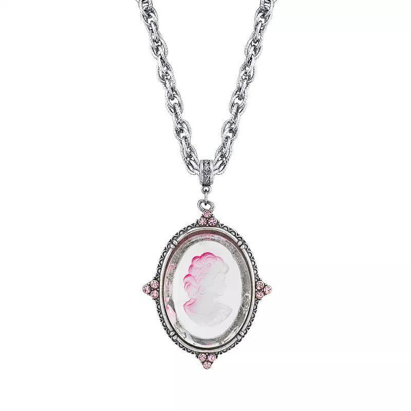 1928 Silver Tone Pink Intaglio Cameo Pendant Necklace, Womens Product Image