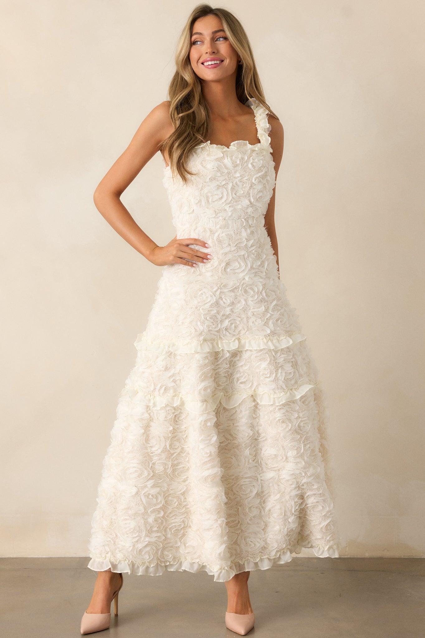 Something Good Ivory Floral Applique Maxi Dress Product Image