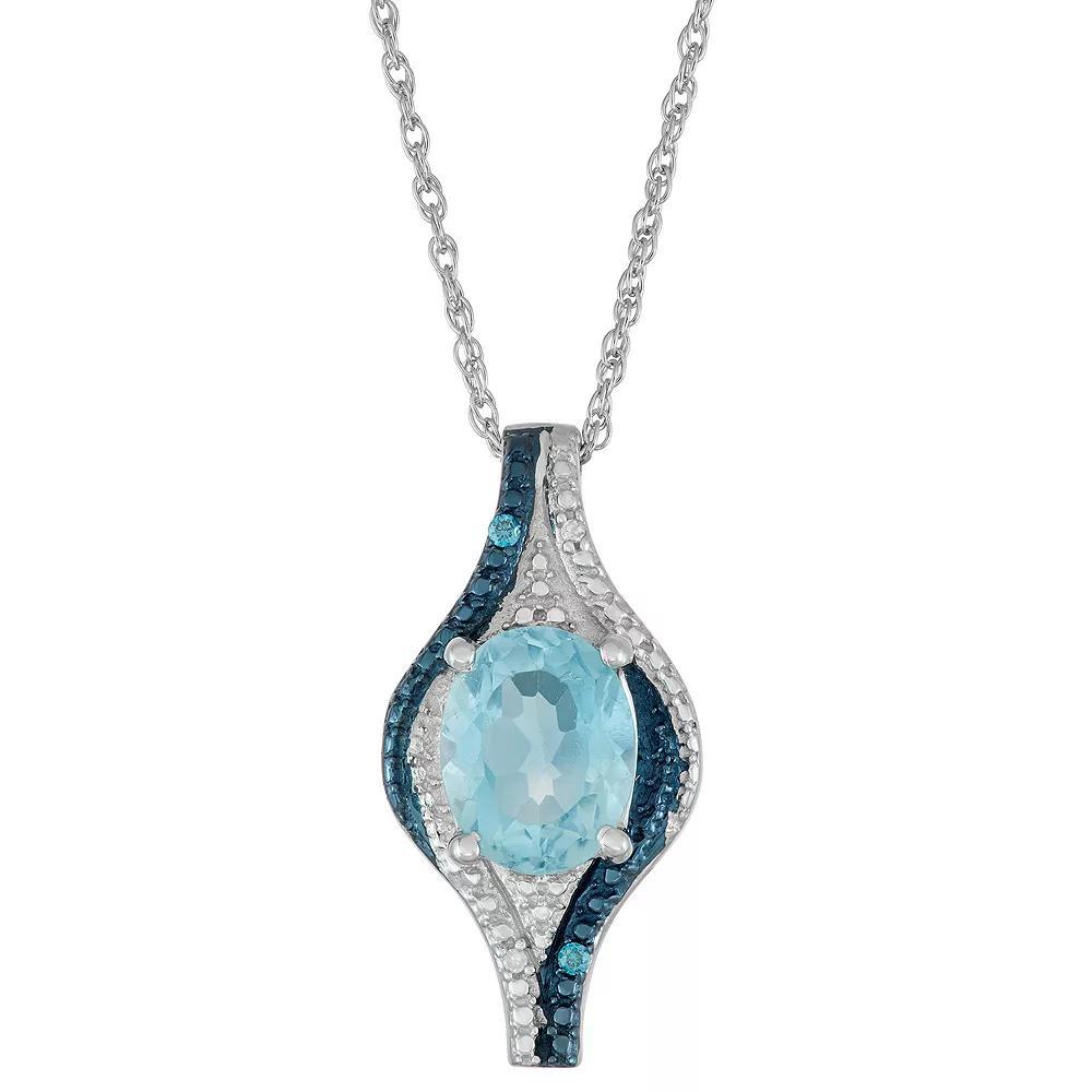 Jewelexcess Sterling Silver Blue Topaz & Diamond Accent Pendant Necklace, Women's, Size: 18" Product Image