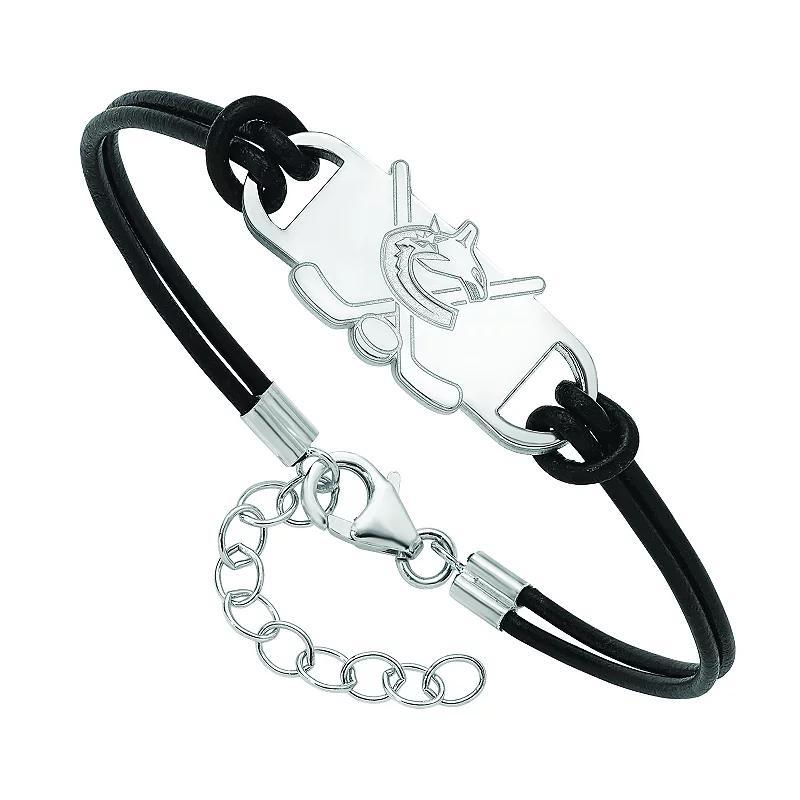LogoArt Sterling Silver New Jersey Devils Black Leather Bracelet, Women's, Size: 7" Product Image