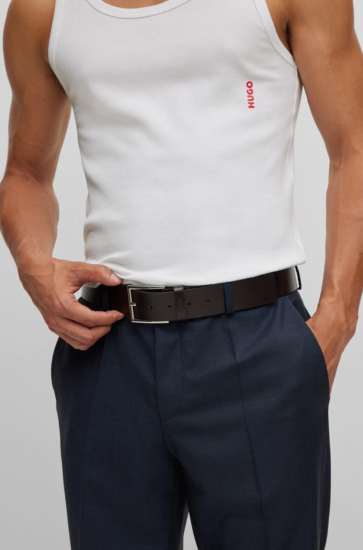 Leather belt with logo-stamped keeper Product Image