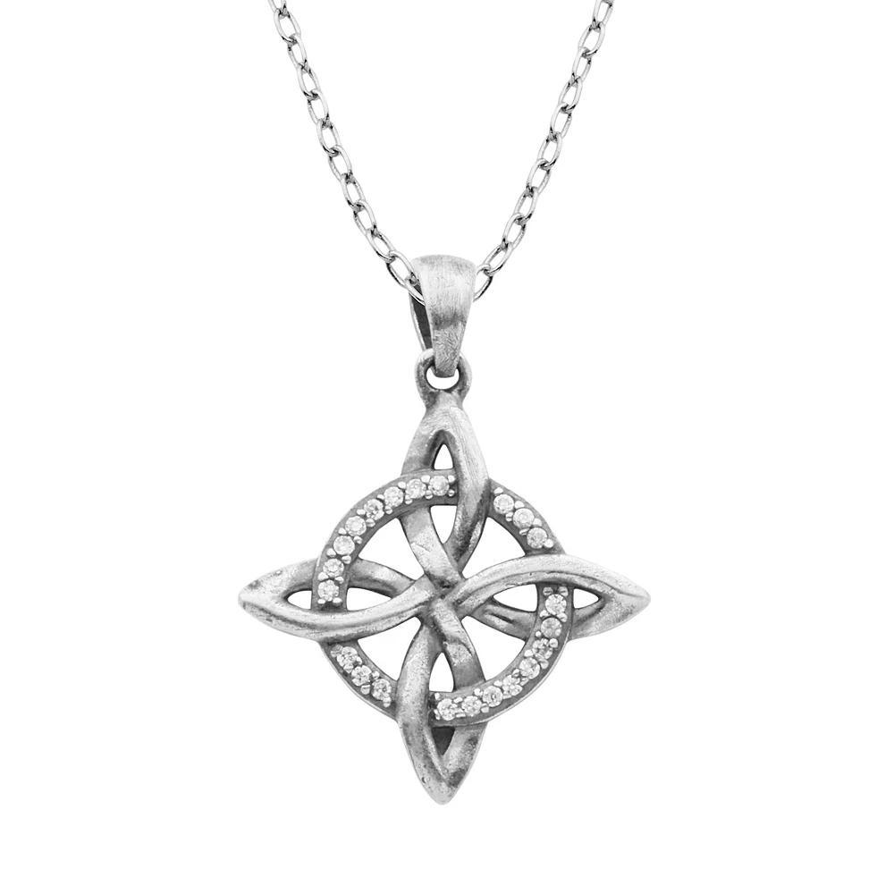 Cubic Zirconia Sterling Silver Celtic Pendant Necklace, Women's, Size: 18", White Product Image