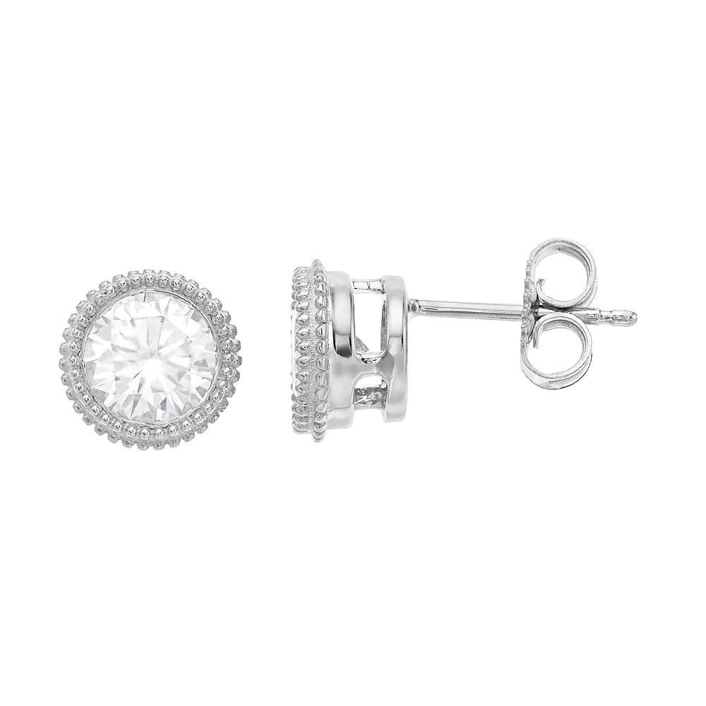 Radiant Fire 14k White Gold Round Cut Lab-Created Moissanite Stud Earrings, Womens Product Image