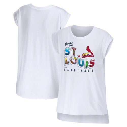 Women's WEAR by Erin Andrews White St. Louis Cardinals Greetings From T-Shirt, Size: Medium Product Image
