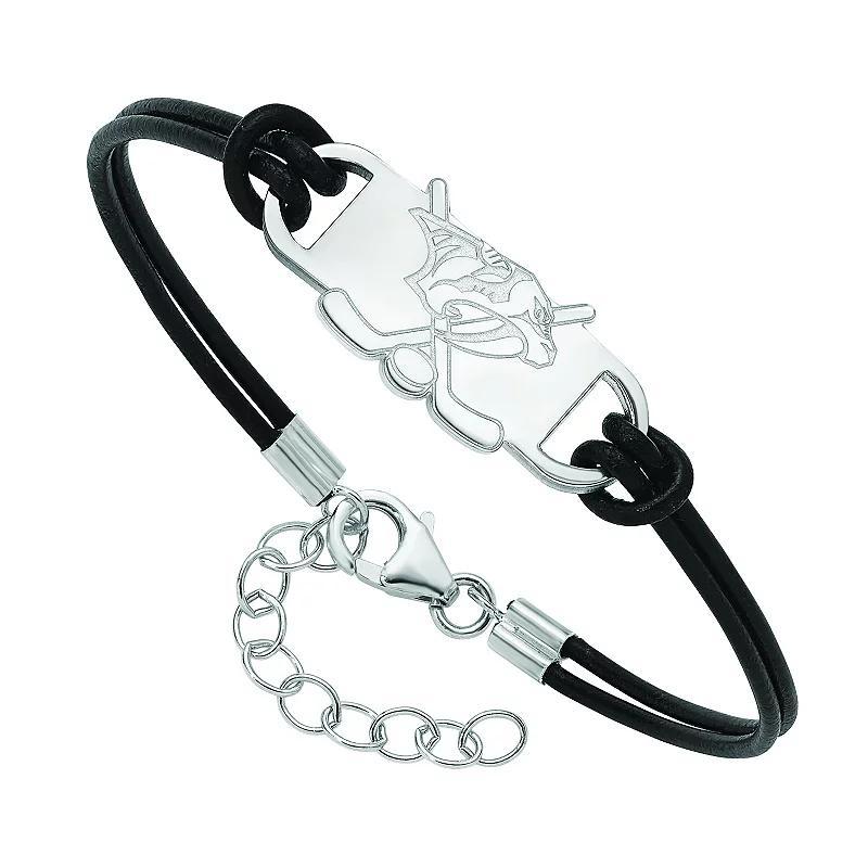 LogoArt Sterling Silver New Jersey Devils Black Leather Bracelet, Women's, Size: 7" Product Image