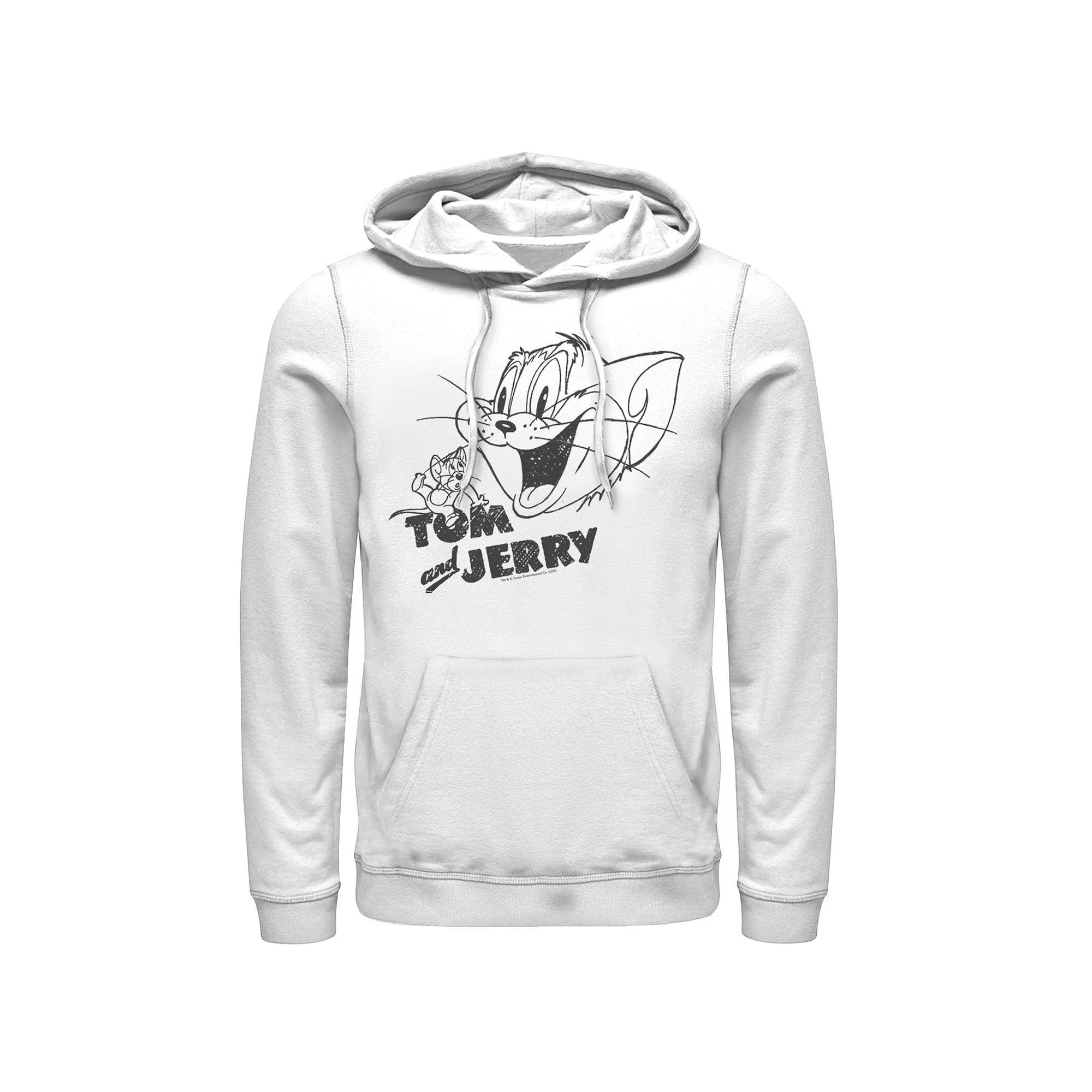 Men's Tom And Jerry Line Art Portrait Logo Hoodie, Size: Medium, White Product Image