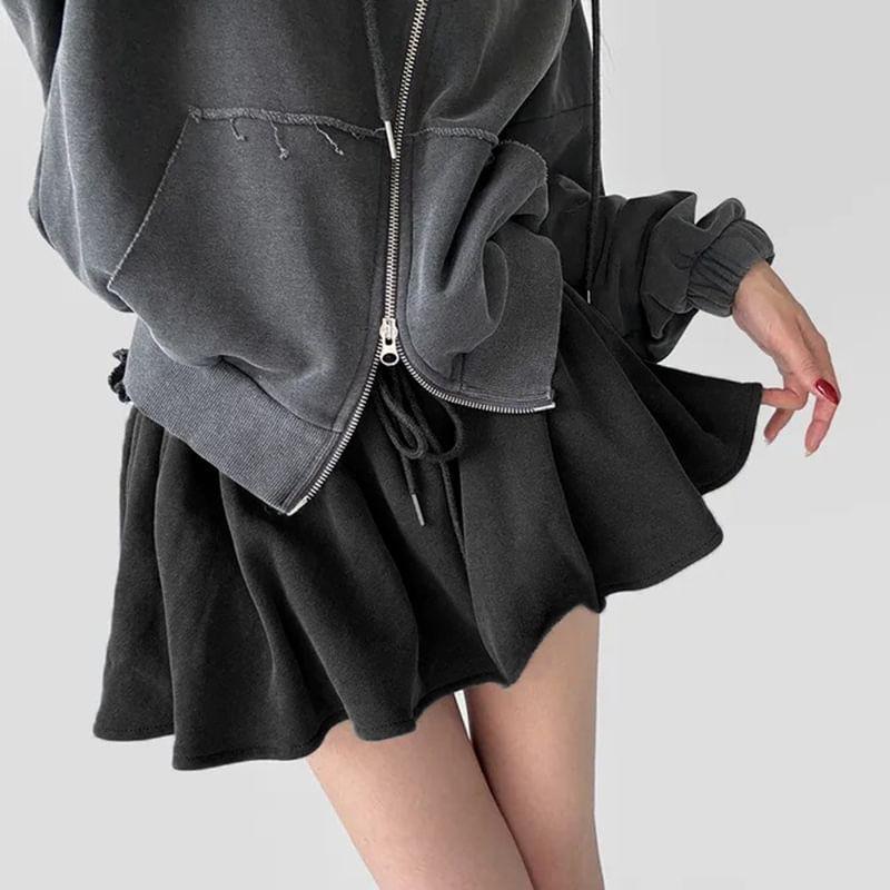 Drawstring Waist Plain Ruffle Skort Product Image