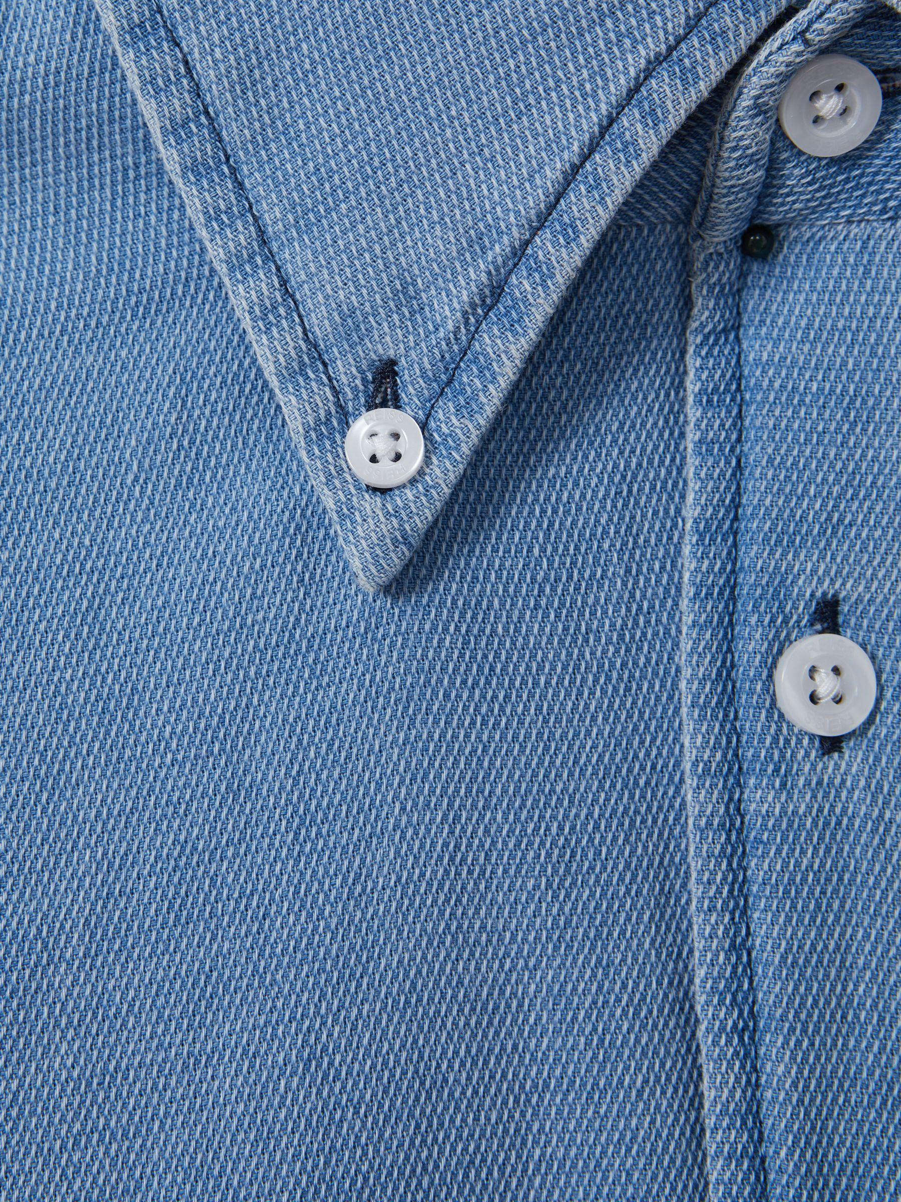 Chambray Pique Button-Through Shirt in Washed Blue Product Image