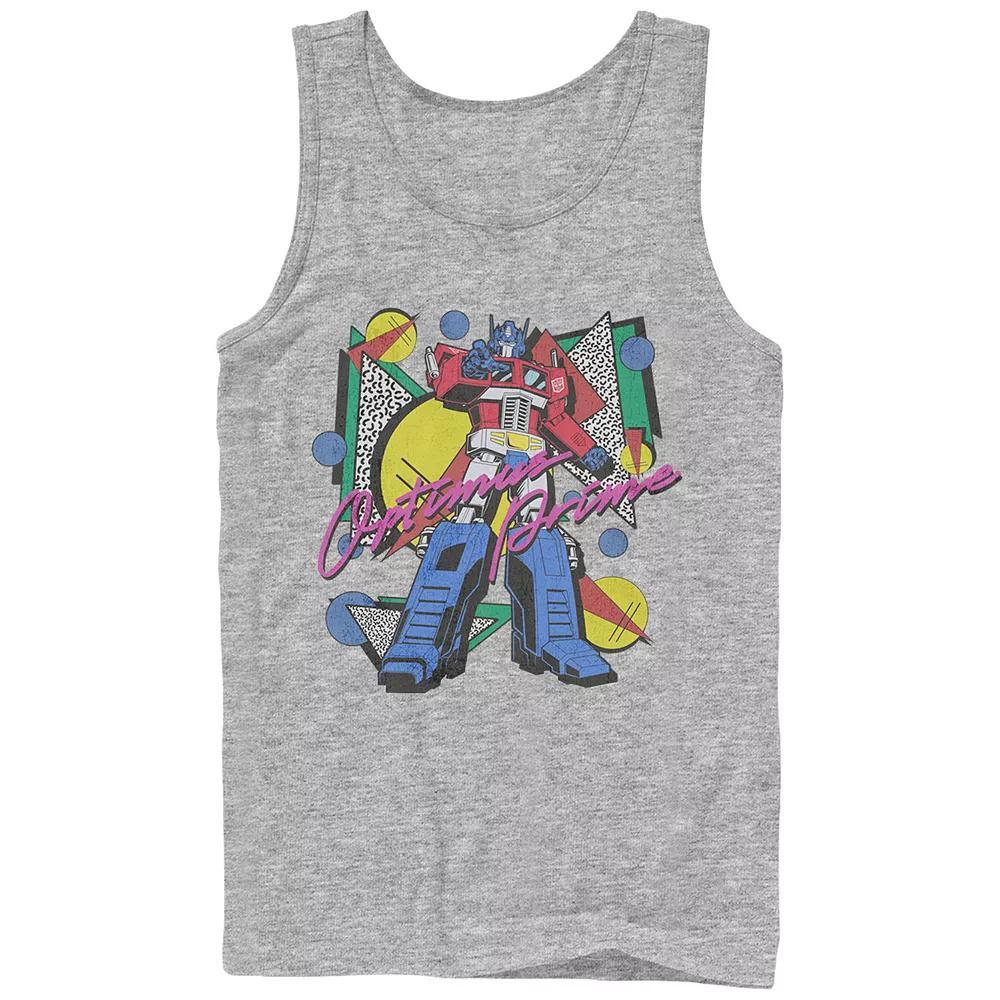 Mens Transformers Optimus Prime 80s Style Background Graphic Tank Top Athletic Grey Product Image
