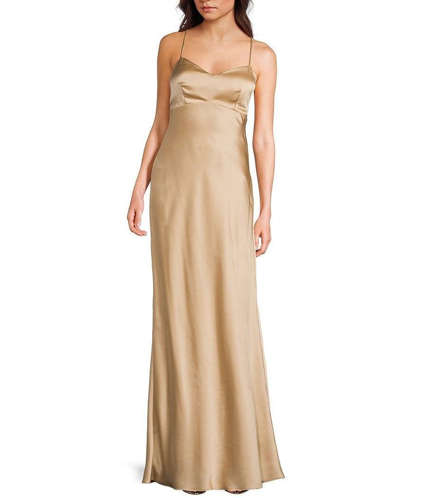 B. Darlin V-Neck Spaghetti Strap Lace Up Back Dress Product Image
