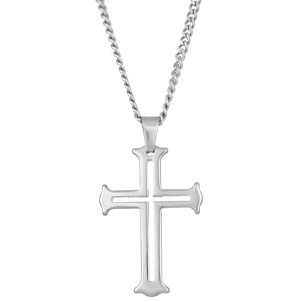 Men's LYNX Tungsten Curb Chain Cross Pendant Necklace, Size: 24", Stainless Product Image