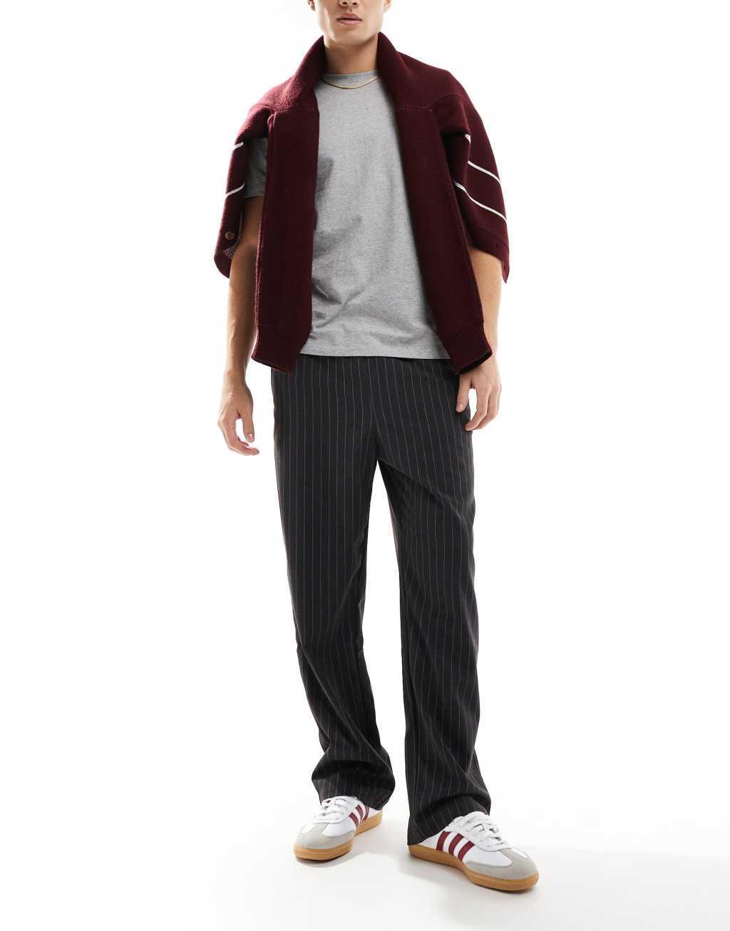 Bershka wide leg pinstripe pants in gray Product Image