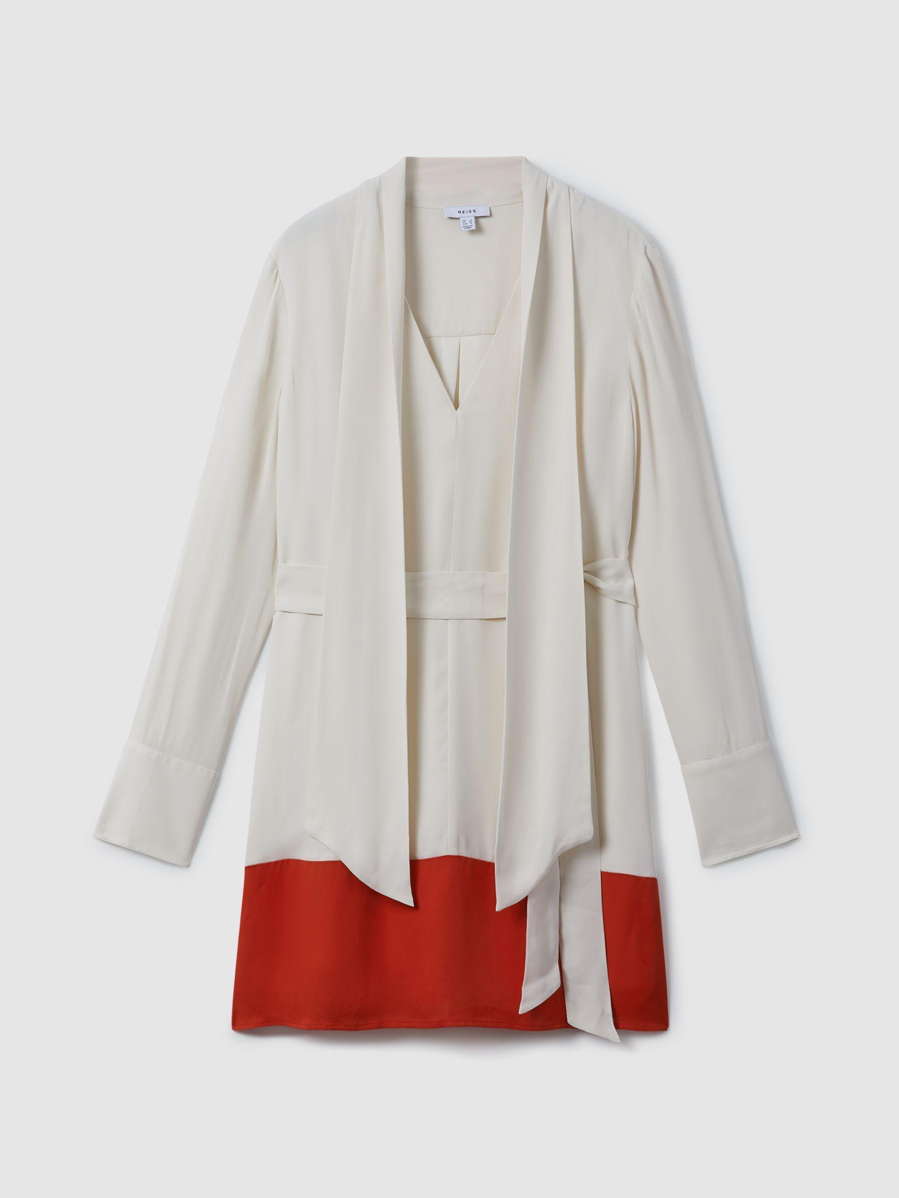 Tie Neck Shift Dress in Cream/Red Product Image