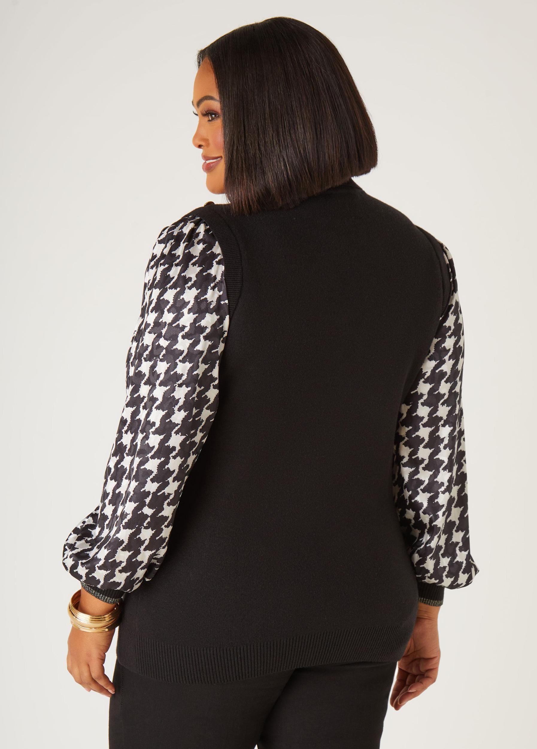 Plus Size Houndstooth Paneled Turtleneck Sweater Ashley Stewart Product Image