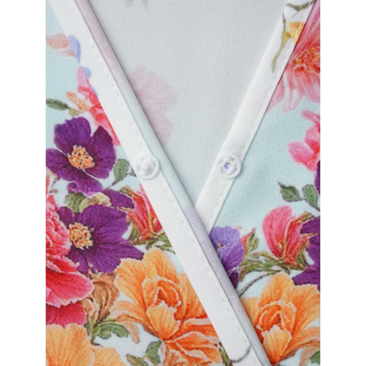 Plus Size Floral Print Wrap-Neck Flared Sleeve Maxi Dress Ivory Women Elegant Non Overlap Collar Short sleeve Curvy BloomChic 14-16/1X Product Image