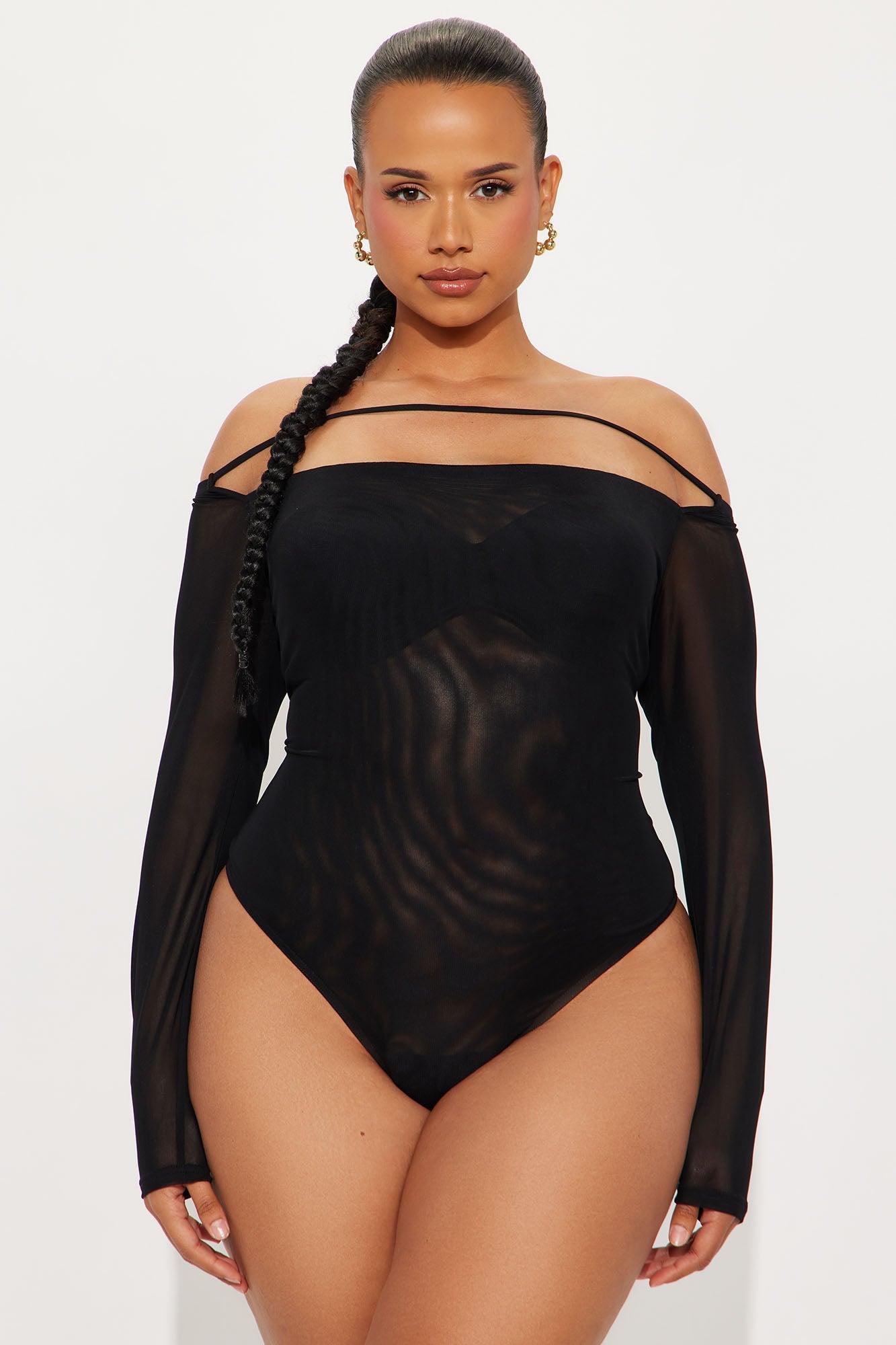 Blake Mesh Off Shoulder Bodysuit - Black Product Image