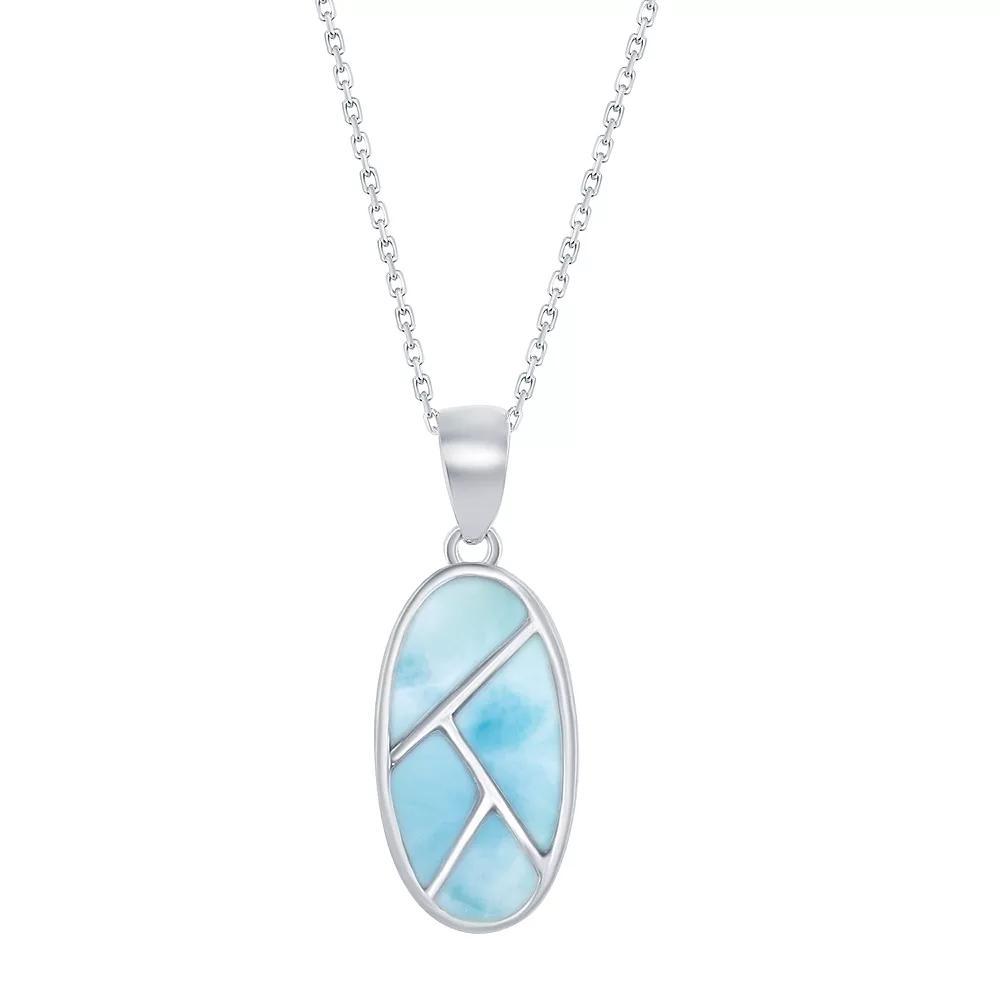 Sterling Silver Oval Larimar Pendant Necklace, Women's, Size: 18" Product Image