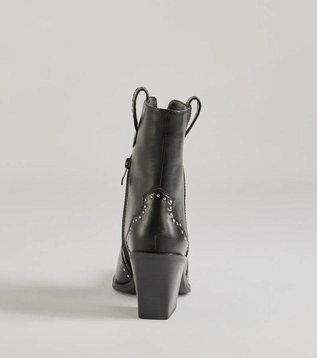 Chic Western Studded Faux Leather Booties Product Image