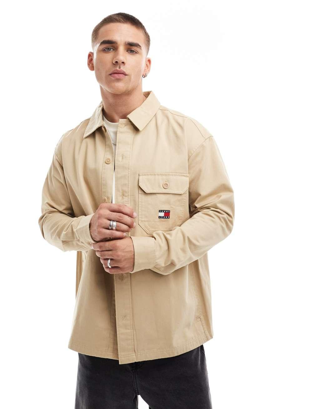 Tommy Jeans essential overshirt in beige Product Image