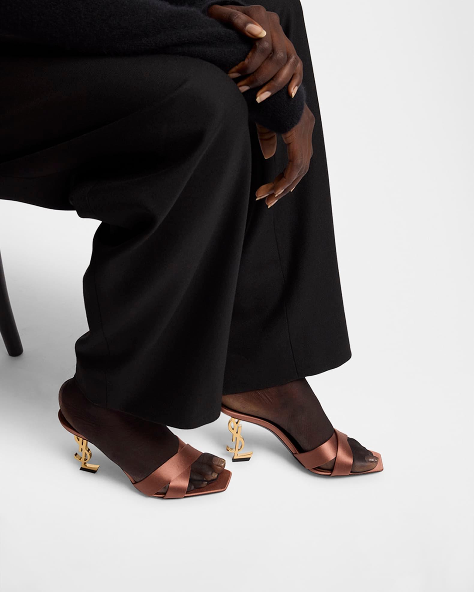 Opyum YSL Logo-Heel Satin Slide Sandals  Product Image