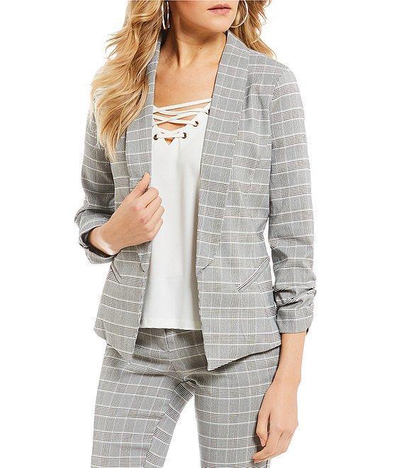 Takara Ruched-Sleeve Coordinating Menswear Suit Separates Plaid Blazer Product Image