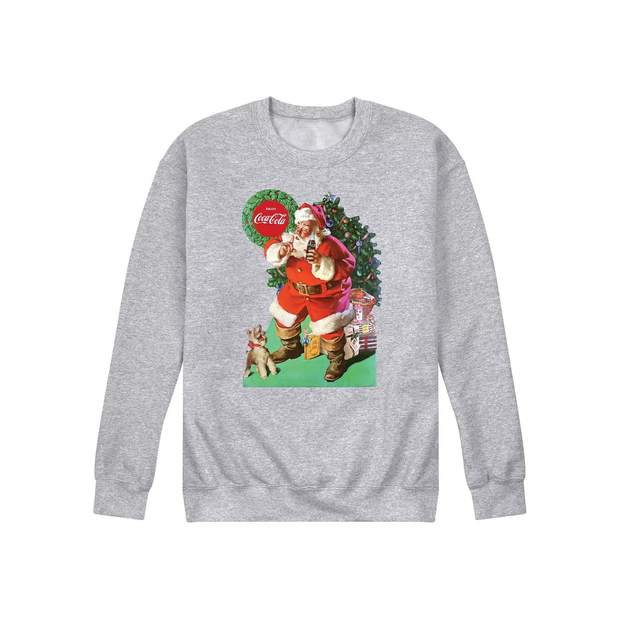 Men's CocaCola Vintage Santa with Dog Sweatshirt, Size: Large, Blue Product Image