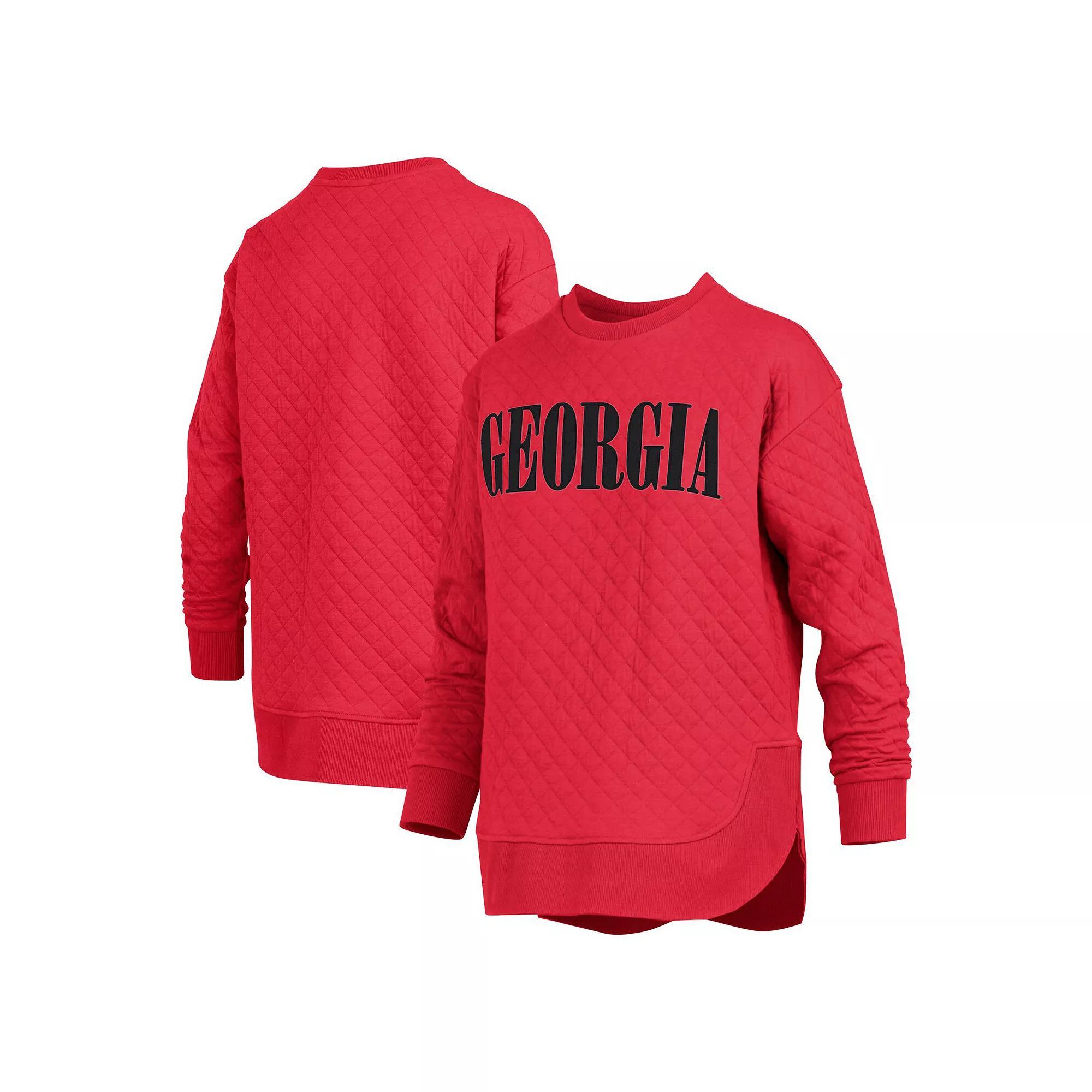 Women's Pressbox Red Georgia Bulldogs Quilted Long Sleeve Pullover Sweatshirt, Size: Medium Product Image