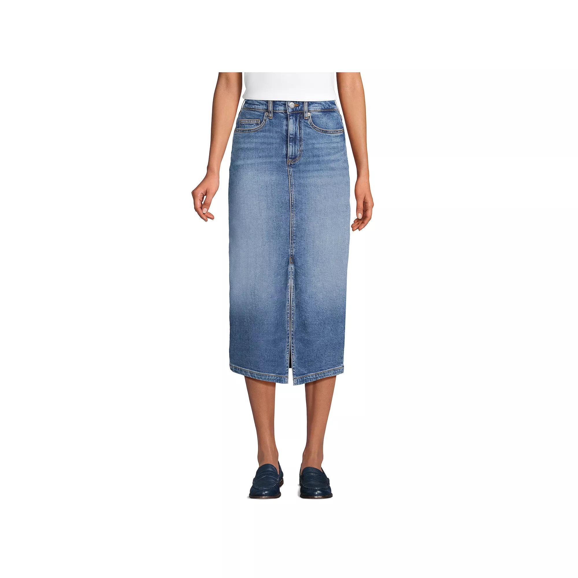 Women's Lands' End Denim Midi Column Skirt, Size: 6, Blue Tide Blue Product Image