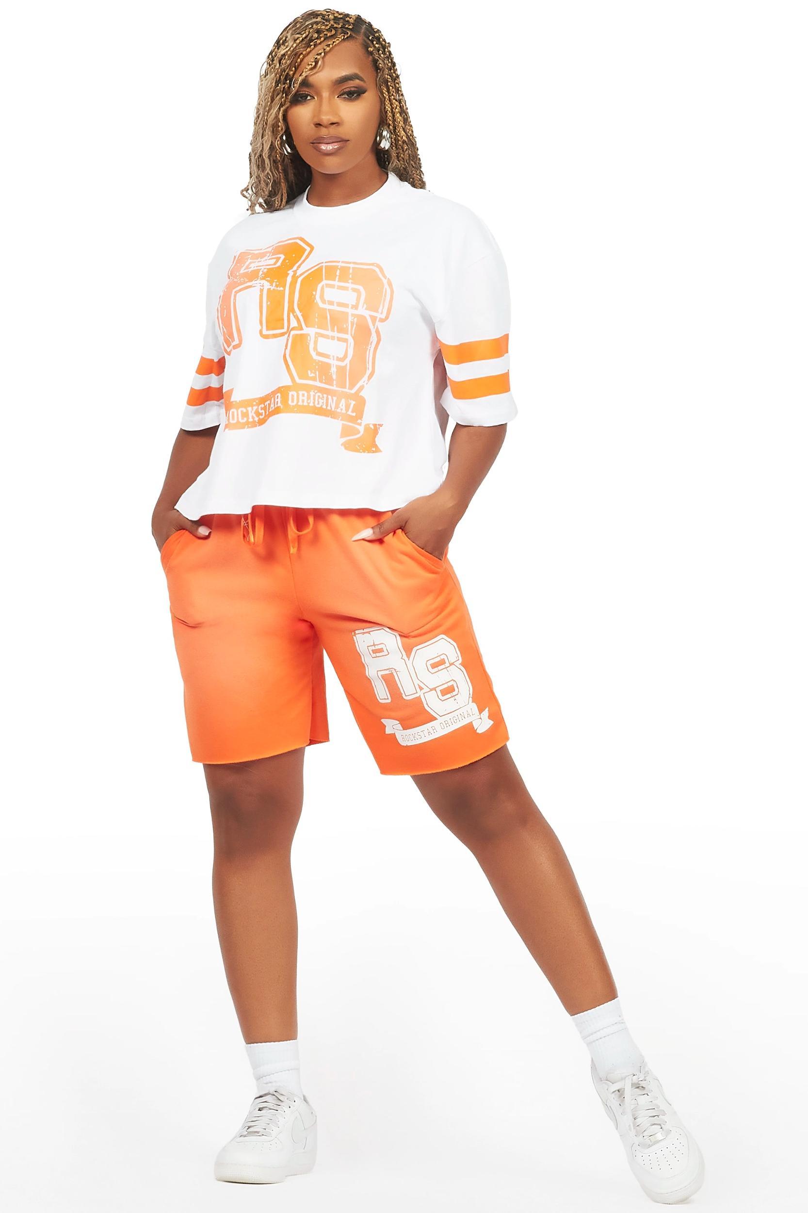 Tenita White/Orange T-Shirt Short Set Female Product Image