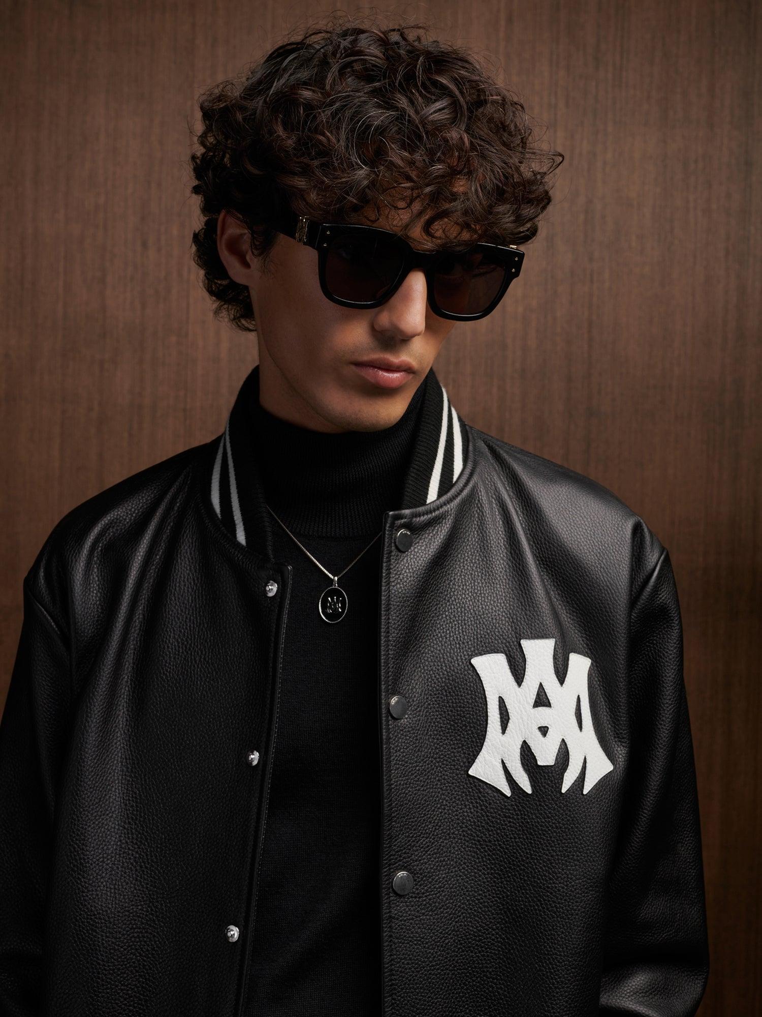 MA HOLLYWOOD LEATHER BOMBER - Black Male Product Image