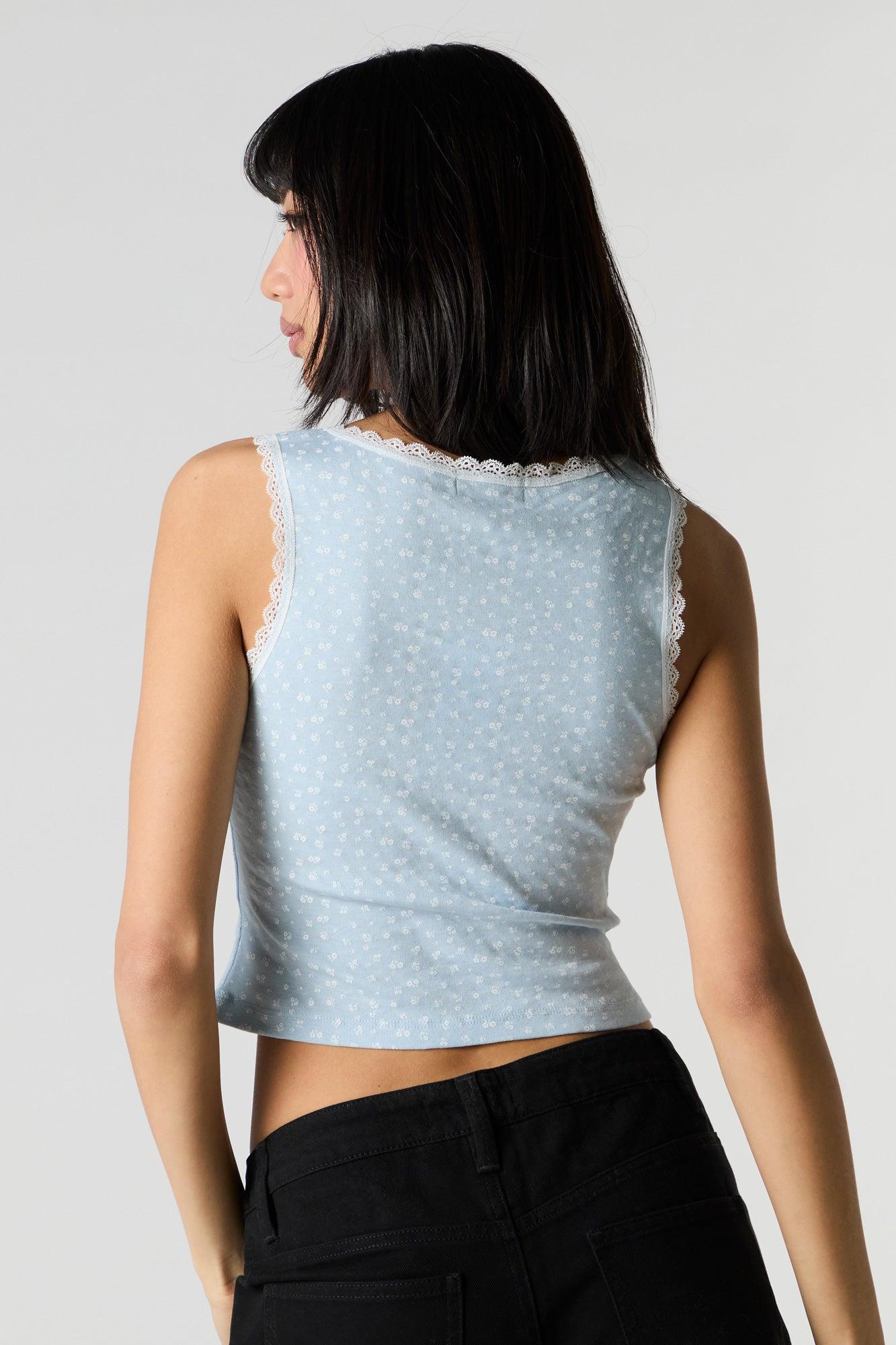 Square Neck Lace Trim Rosette Tank Female Product Image