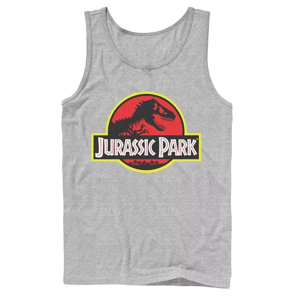 Men's Jurassic Park Red & Yellow Outline Logo Graphic Tank Top, Size: Large, Athletic Grey Product Image