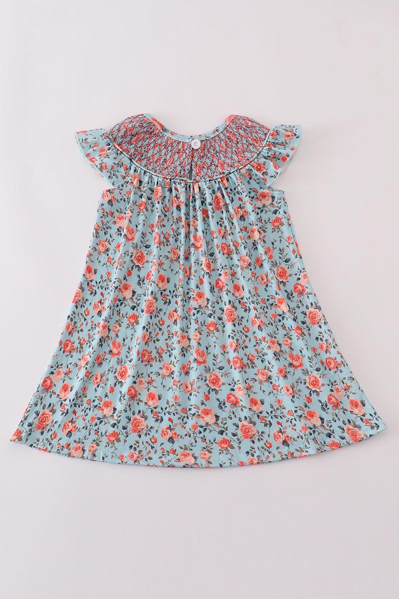 Blue floral smocked dress Product Image
