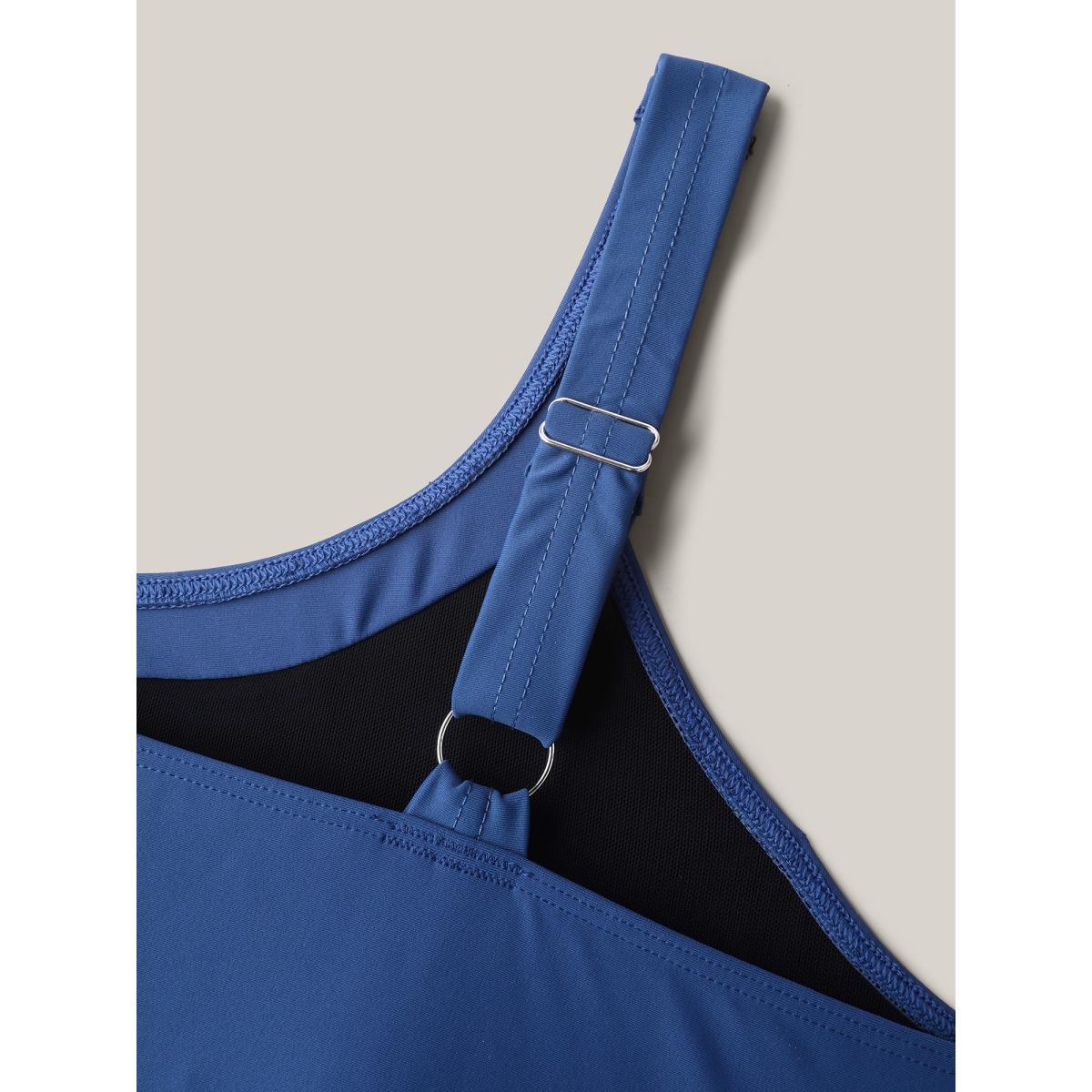 Plus Size Pleated Adjustable Straps Relaxed Swim Top Women's Swimwear Indigo Beach High stretch Bodycon Round Neck Curve Swim Tops BloomChic 28/5X Product Image
