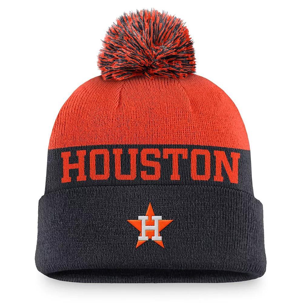 Men's Nike Navy Houston Astros Rewind Peak Cuffed Knit Hat with Pom, Blue Product Image