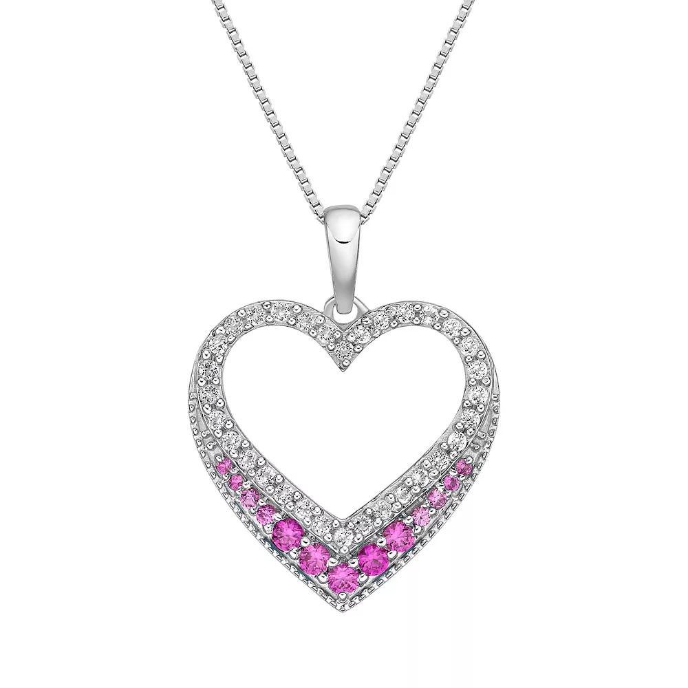 Gemminded Sterling Silver Lab-Created Pink & White Sapphire Open Heart Pendant Necklace, Women's, Size: 18" Product Image