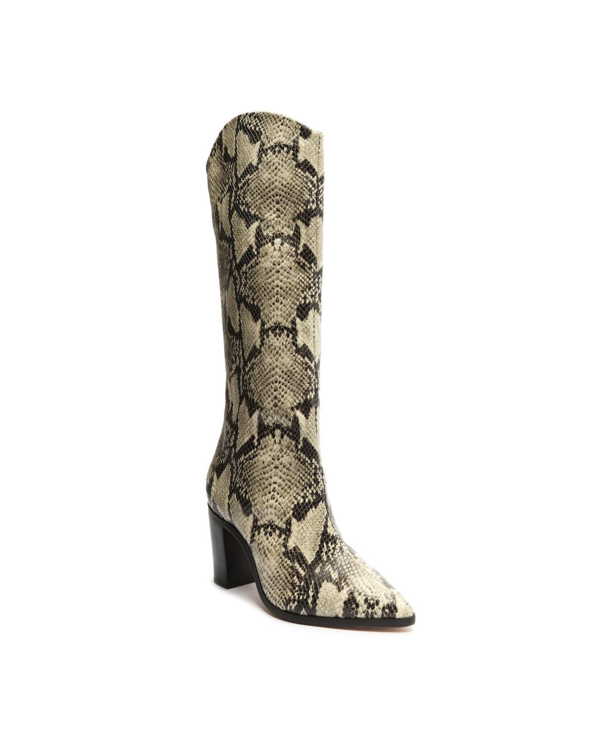 Schutz Womens Maryana Croc-Embossed Block Heel Pointed-Toe Tall Boots Product Image