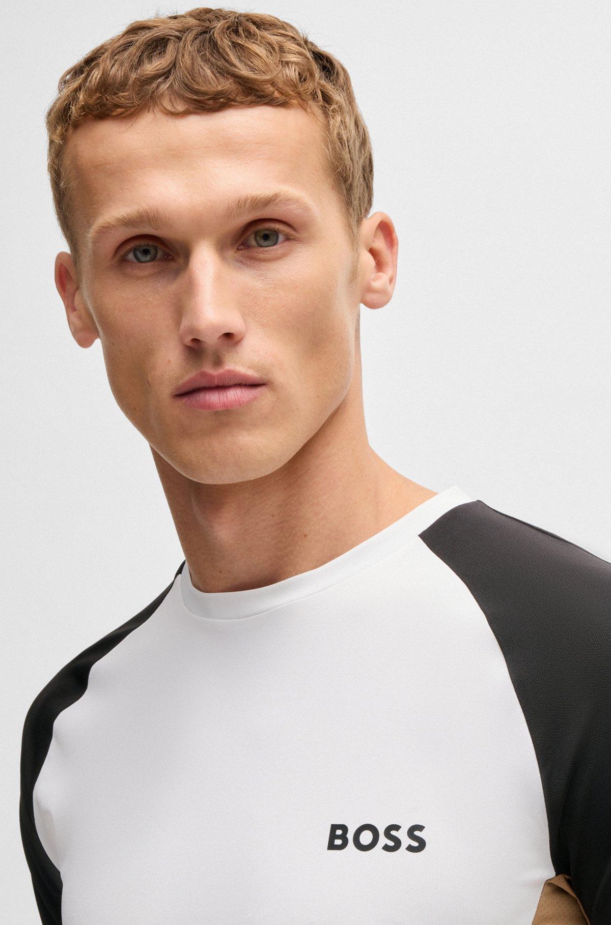 BOSS - Active color-blocked T-shirt in moisture-wicking fabric - Black Product Image