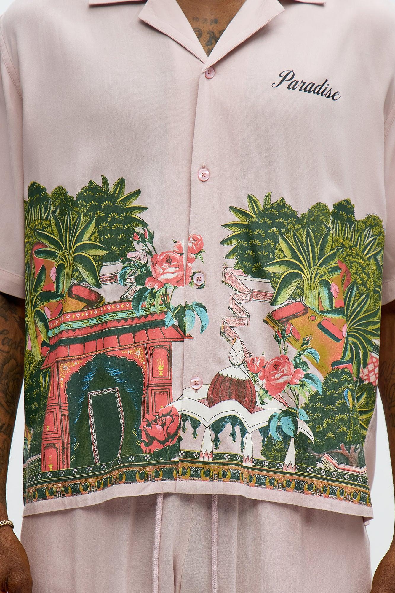 Paradise Set Short Sleeve Button Up Shirt - Pink Product Image