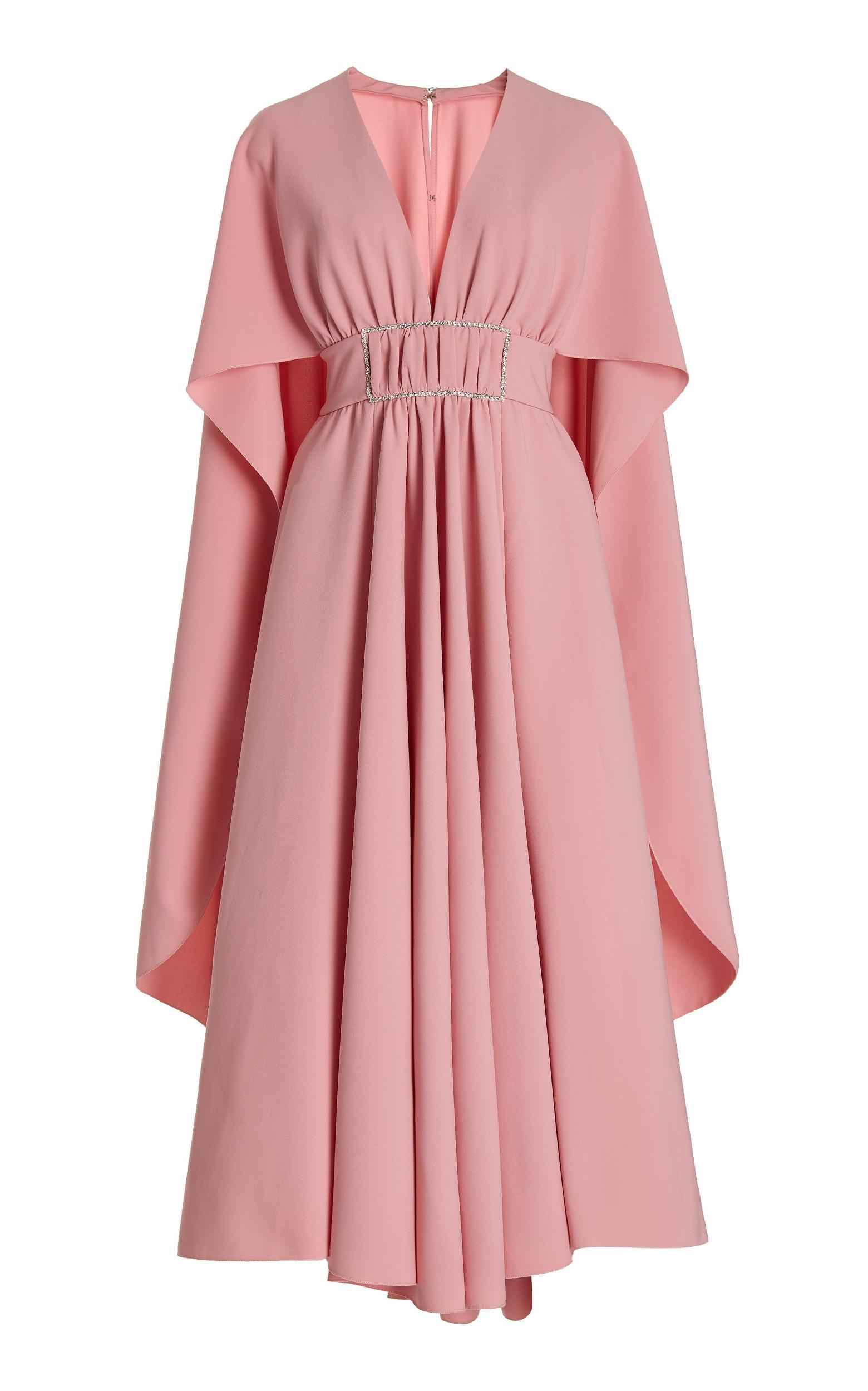 Pink Draped Dress With Cape And Rhinestone Detail Product Image
