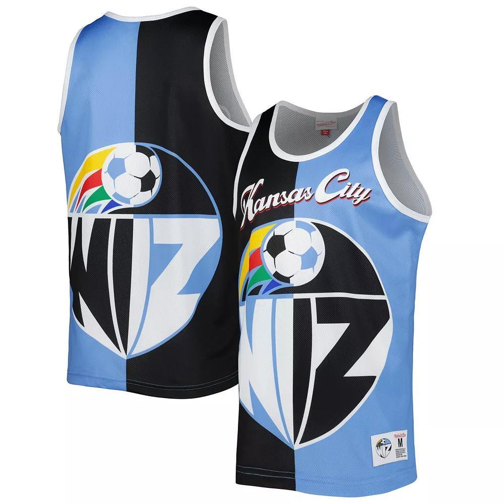 Men's Mitchell & Ness Black/Sky Blue Sporting Kansas City Sublimated Split Logo Tank Top, Size: 3XL Product Image