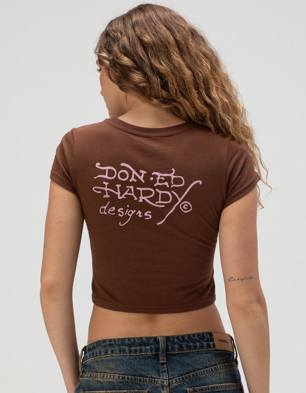 ED HARDY Rhinestone Tiger Womens Baby Tee - BROWN Product Image