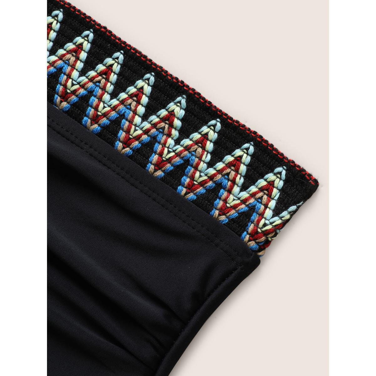 Plus Size Embroidered Elastic Waist High Rise Swim Bottom Women's Swimwear Black Beach Woven ribbon&lace trim High stretch Skinny High Rise Curve Swim Bottoms BloomChic 14-16/1X Product Image
