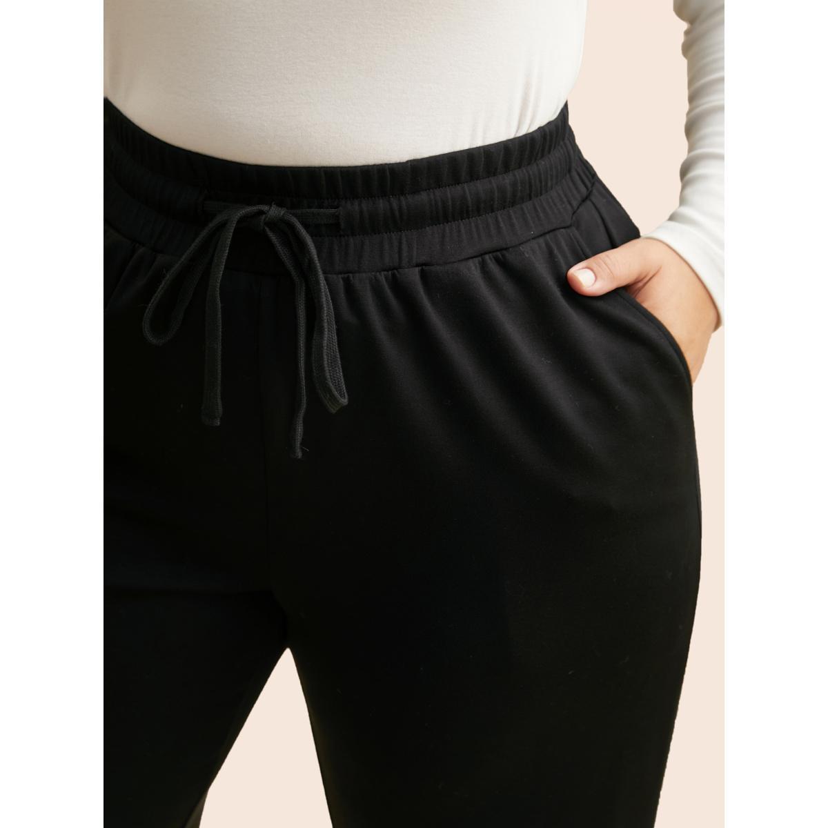 Plus Size Supersoft Straight-Leg Pants Women Black Casual Straight Leg Mid Rise Everyday Pants BloomChic 10/M Product Image